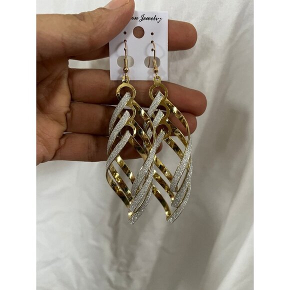 Big gold glitter earring large silver shimmer sparkle statement chunky pierced - Picture 4 of 8